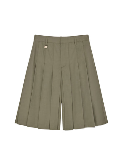 MATIN KIM Bermuda Pleats Skirt Pants in Khaki
