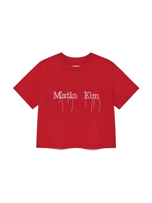 MATIN KIM MATIN KIM Logo Thread Point Crop Top in Red
