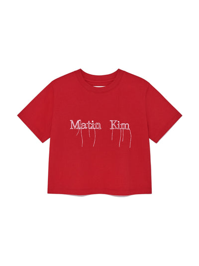 MATIN KIM Logo Thread Point Crop Top in Red