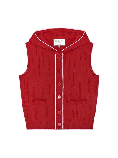 MATIN KIM WRINKLE HOODY BUTTON KNIT VEST in Red