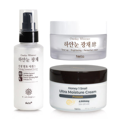 White eye glow fermented essence + tone-up cream + premium snail cream 3-piece set