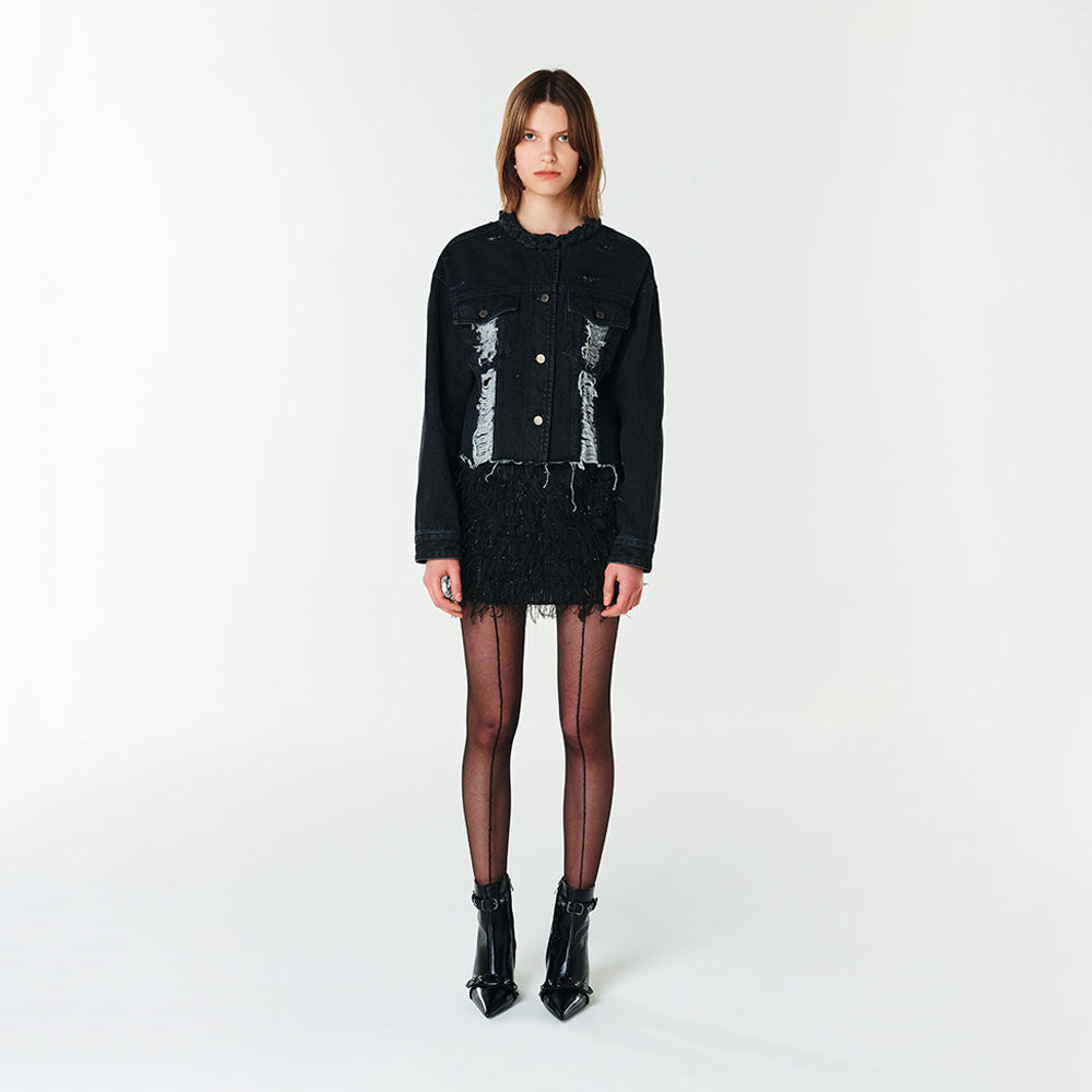 YCH CROPPED DENIM JACKET BLACK (F23DT706BK)