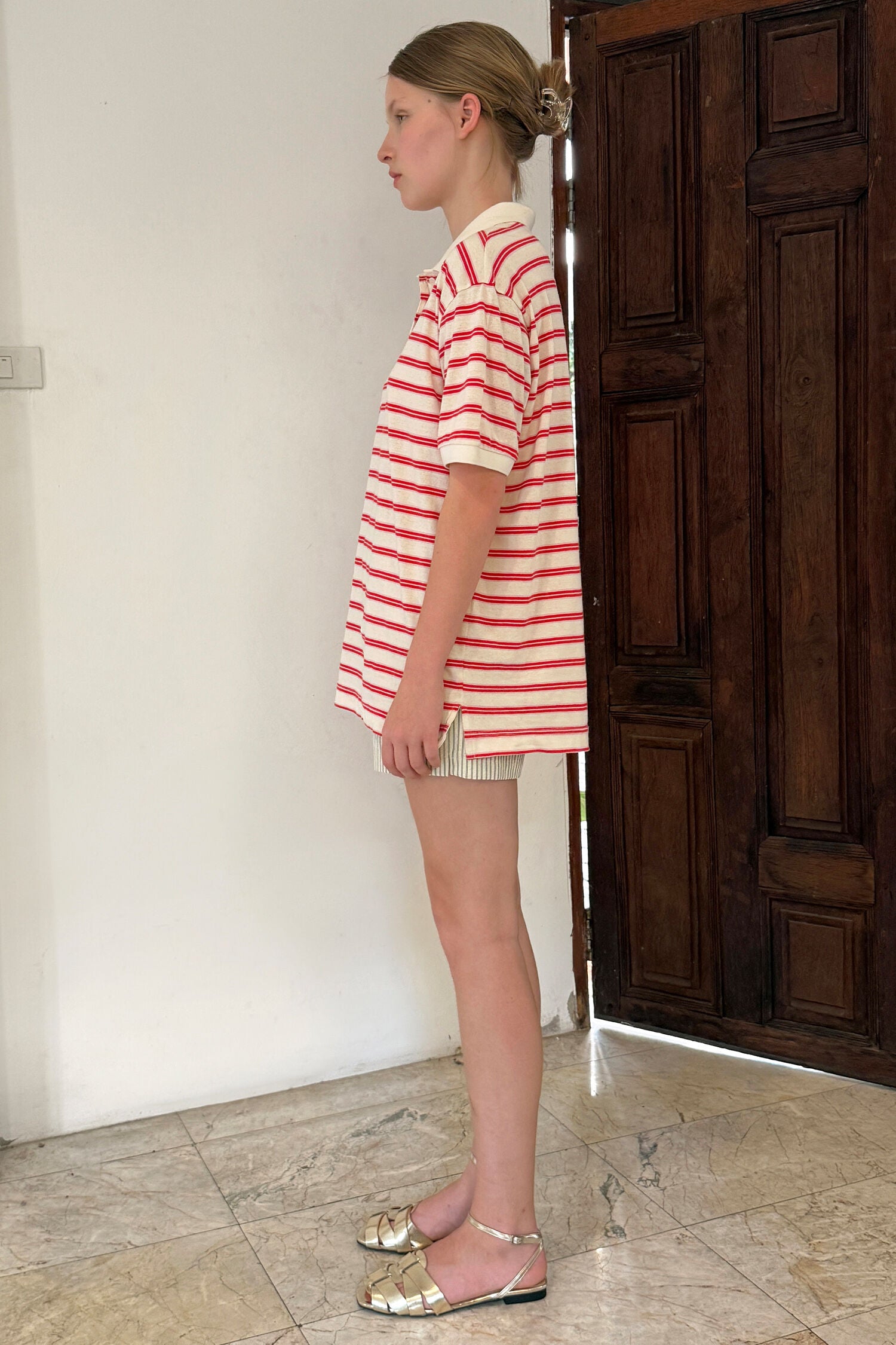 SINOON Stripe Half Sleeve PK Shirt (Red)