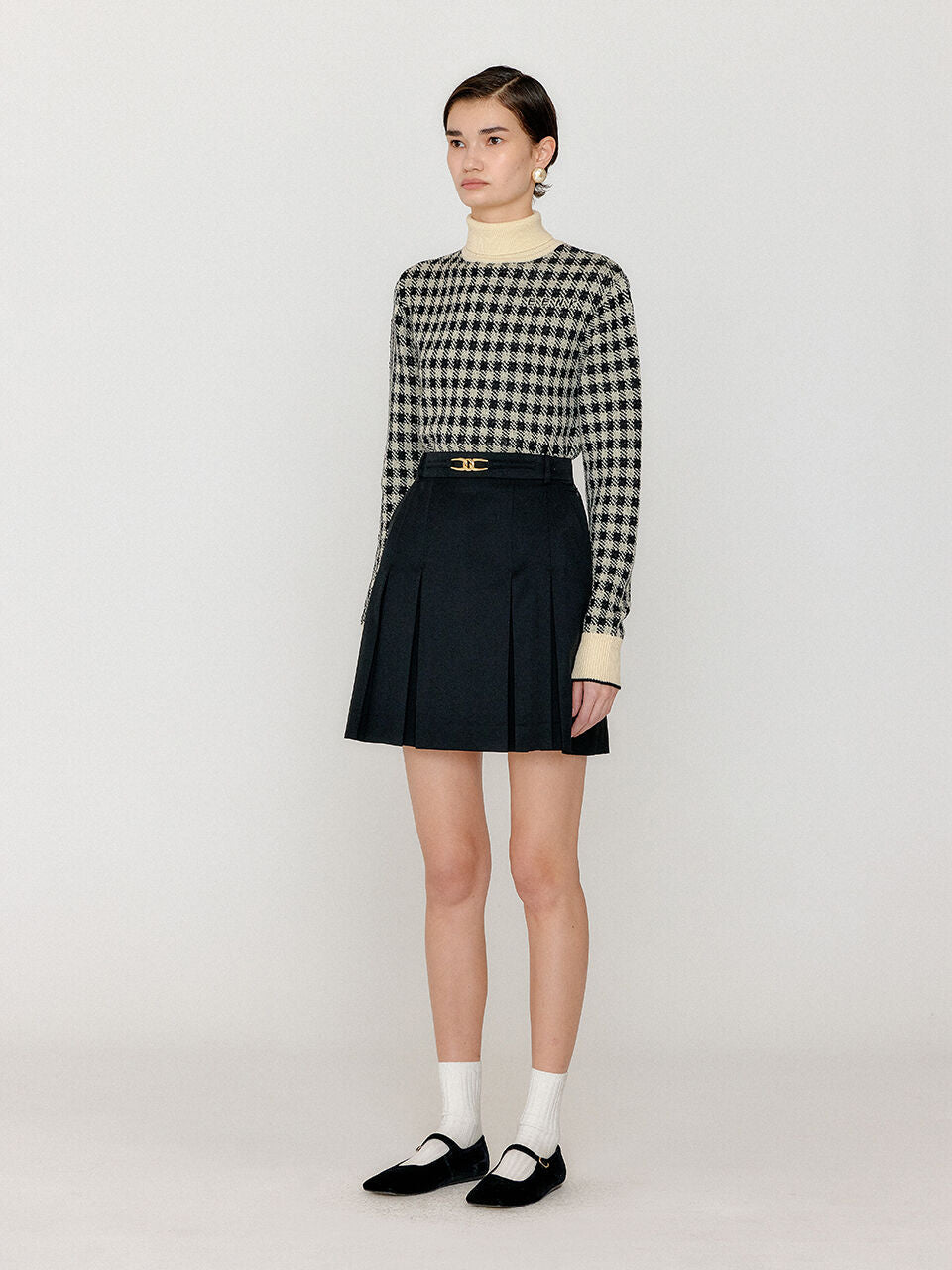 EENK VINKY Gingham Check Knit Pullover - Black/Ivory