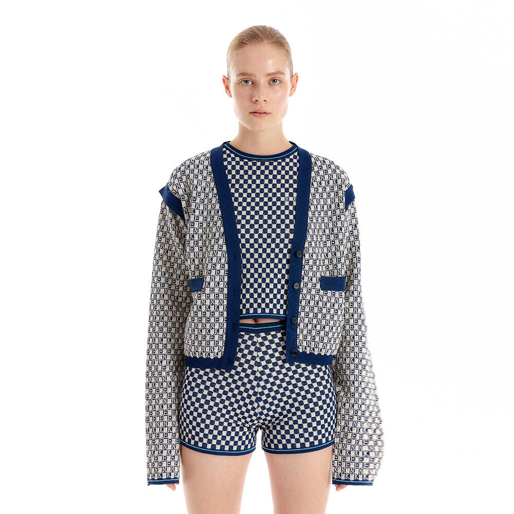 EENK EENK ULTRA Gingham Vest Cardigan - Ivory/Navy
