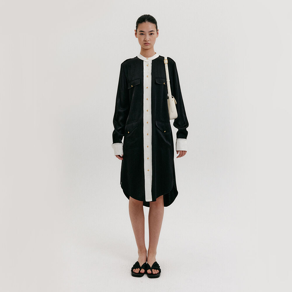 EENK Non-Collar Shirt Dress - Black
