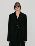 EENK ZAKIT Single-Breasted Blazer with Brooch - Black Velvet