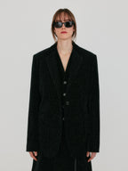 EENK ZAKIT Single-Breasted Blazer with Brooch - Black Velvet