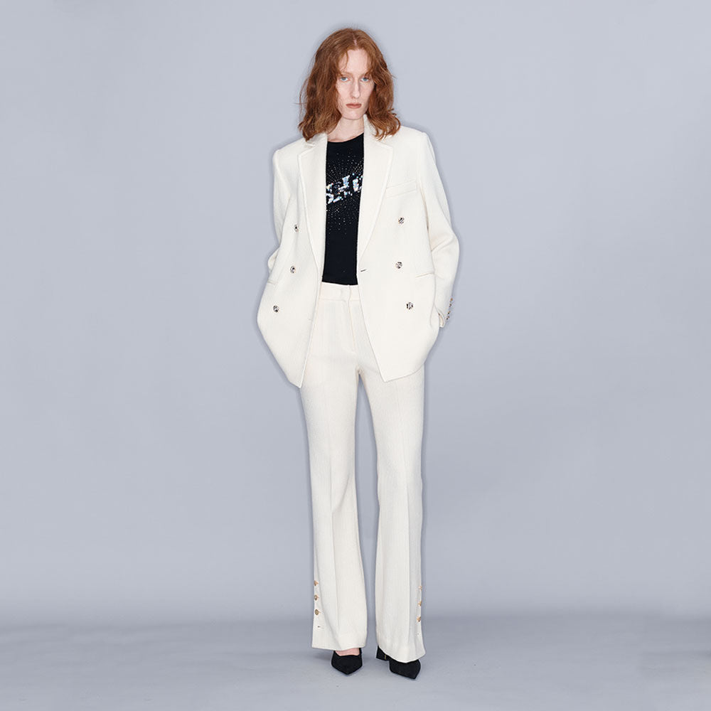 YCH DOUBLE-BREASTED RIBBED JACKET CREAM (W23JK111CR)