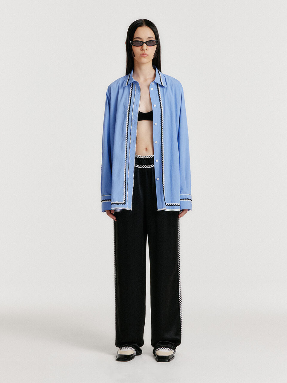 EENK EENK YOLO Oversized Lace Trim Shirt - Blue