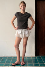 SINOON Stripe Cap Sleeve T-shirt (Black)