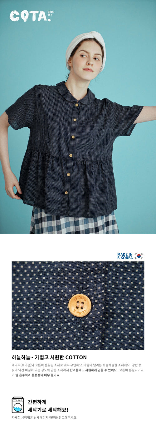 CHIQUITA 16th_Summer Dot Shirring Shirt Navy 232303ONV (domestic production)