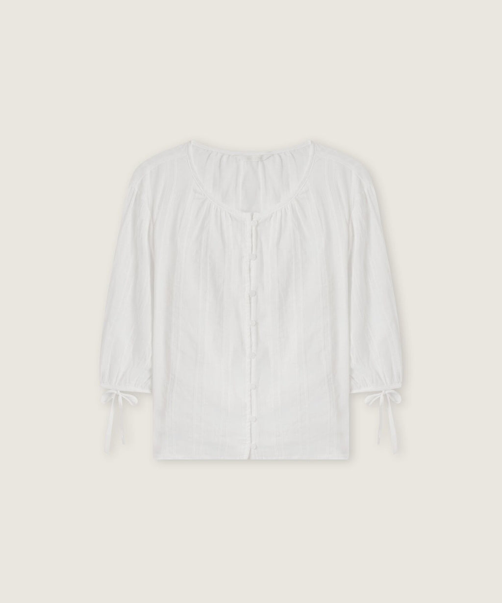 ROEM Three-quarter sleeve crop blouse (White) RMBLG37RT2