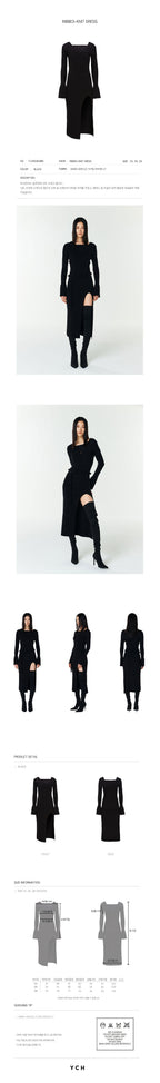 YCH RIBBED-KNIT DRESS BLACK (F23KD808BK)