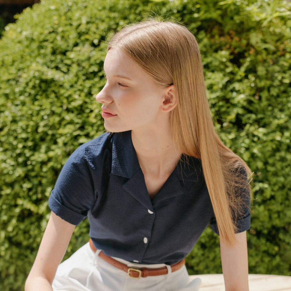 YUPPE SEERSUCKER COLLAR SHIRT_NAVY