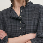 GENERAL IDEA WOMAN check frill blouse [DARK NAVY] / GF2LBL517