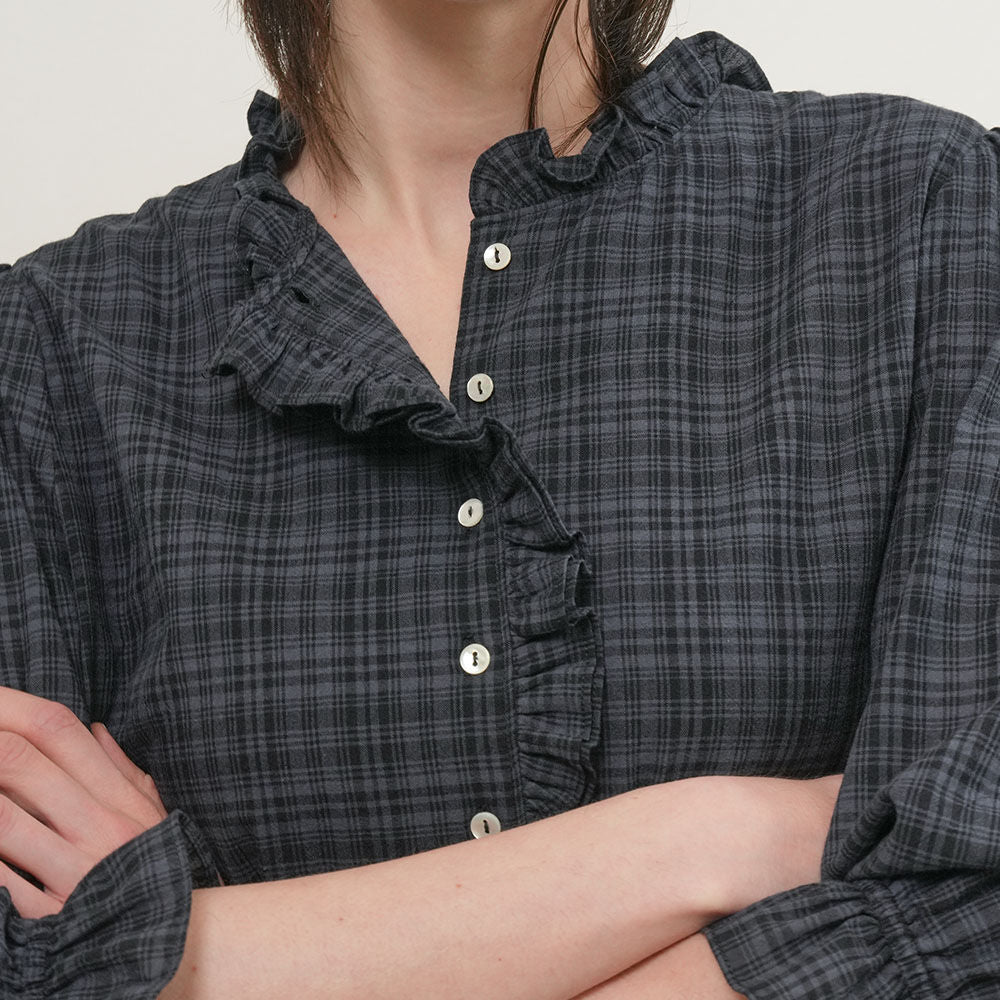 GENERAL IDEA WOMAN check frill blouse [DARK NAVY] / GF2LBL517
