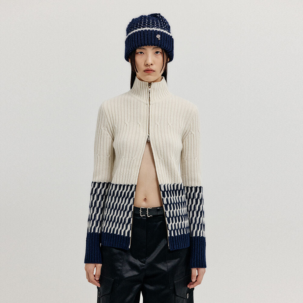 EENK EENK XCOO Cable Knit Zip Cardigan - Cream