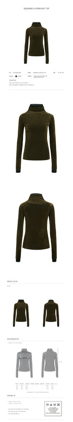 YCH SEQUINNED LAYERED KNIT TOP KHAKI (F24TO9012KK)