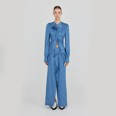 ZAZZE Front Slit Straight Skirt - Blue