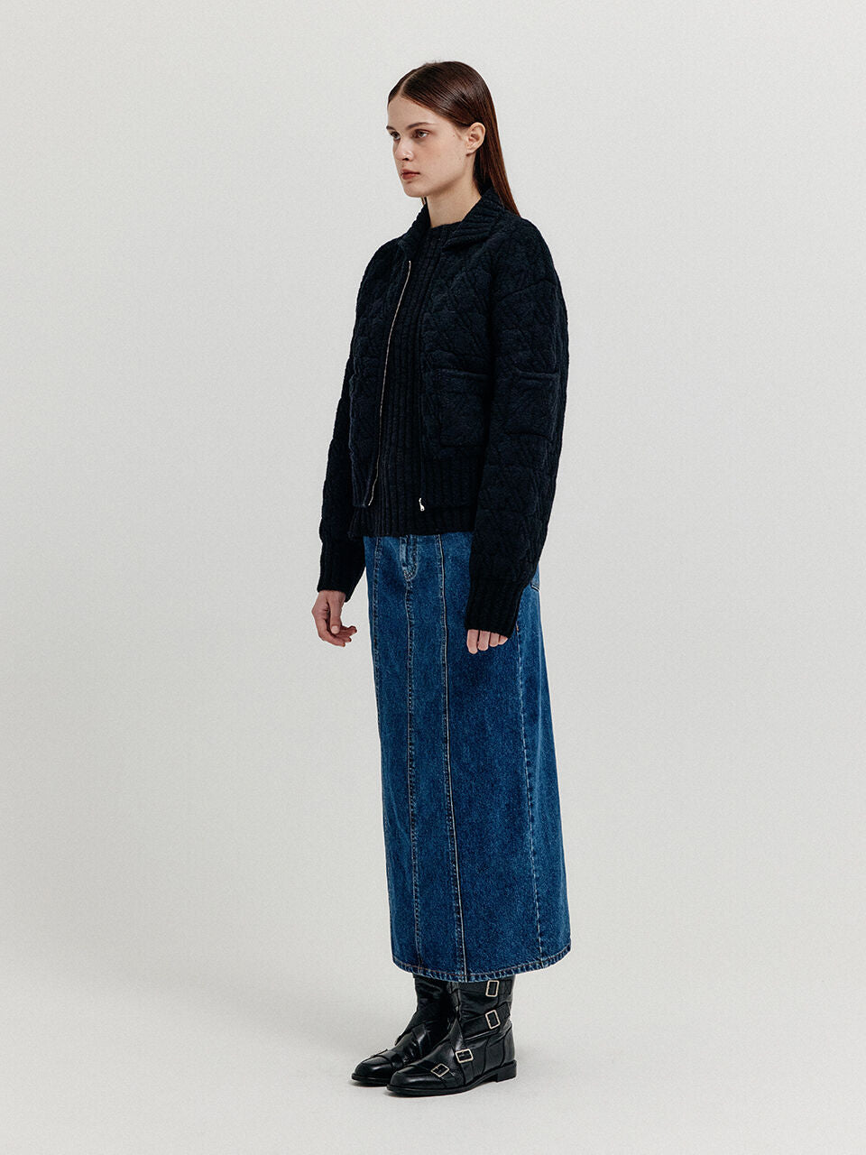 EENK EENK XELDA Textured Zip Cardigan - Black