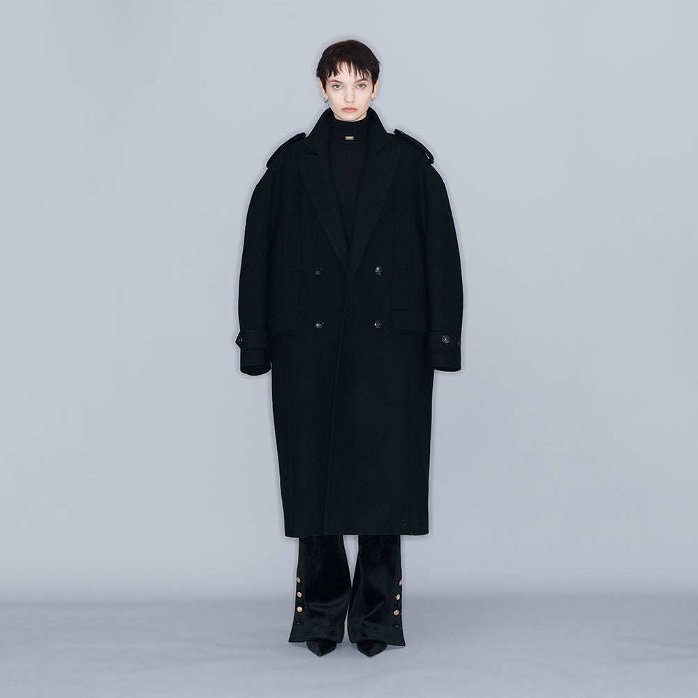 YCH DOUBLE-BREASTED COAT BLACK (W23OT005BK)