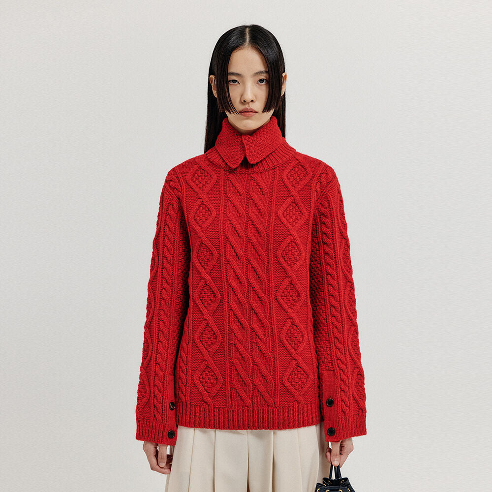 EENK EENK XOEBE Cable Knit Collared Turtleneck - Red