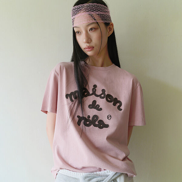 rolarola MAISON DE ROLA EMBROIDERY PIGMENT LOOSE FIT T-SHIRT I/PINK
