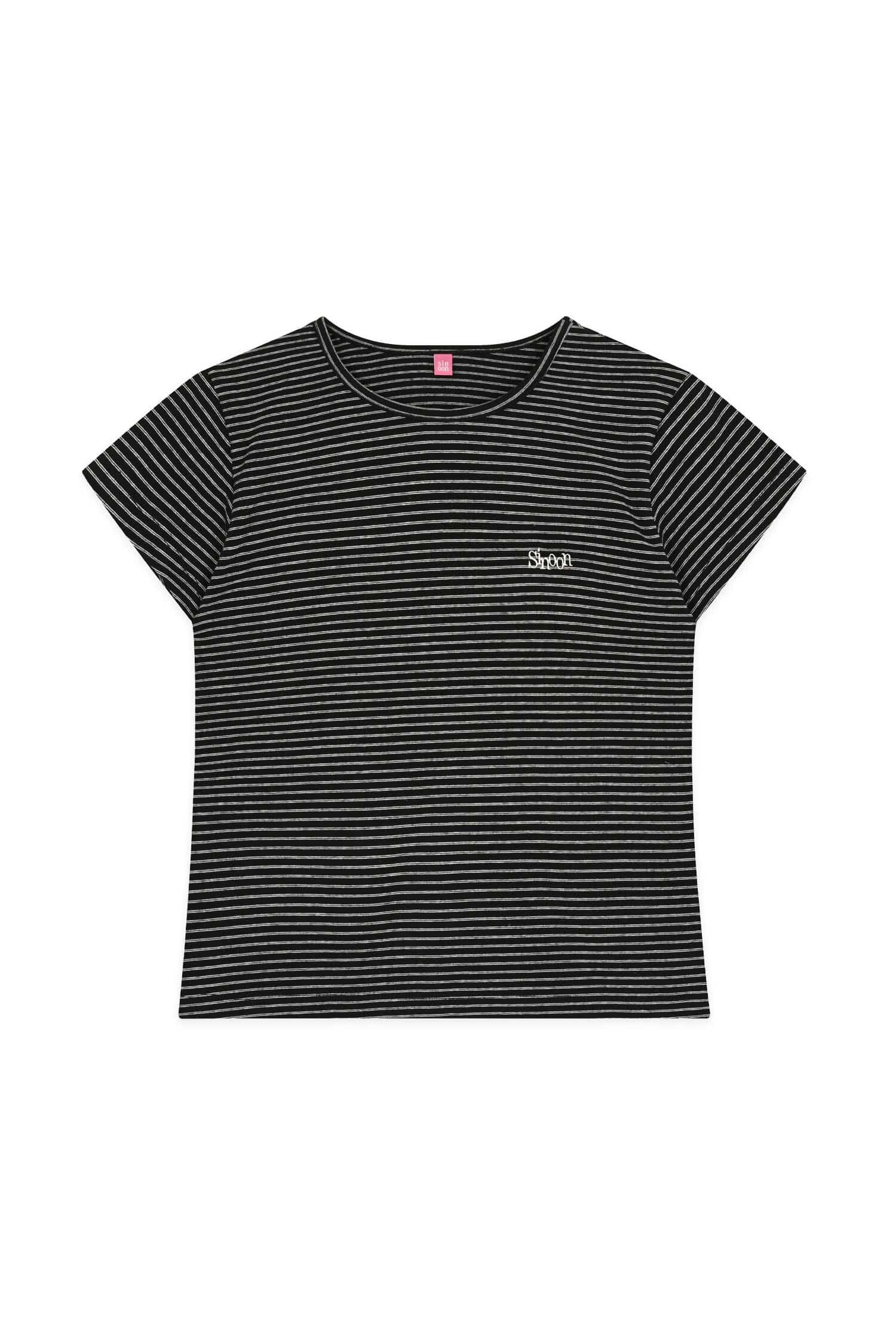 SINOON Stripe Cap Sleeve T-shirt (Black)