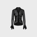 YCH CUT-OUT RUCHED BLOUSE BLACK (F24BL3051BK)