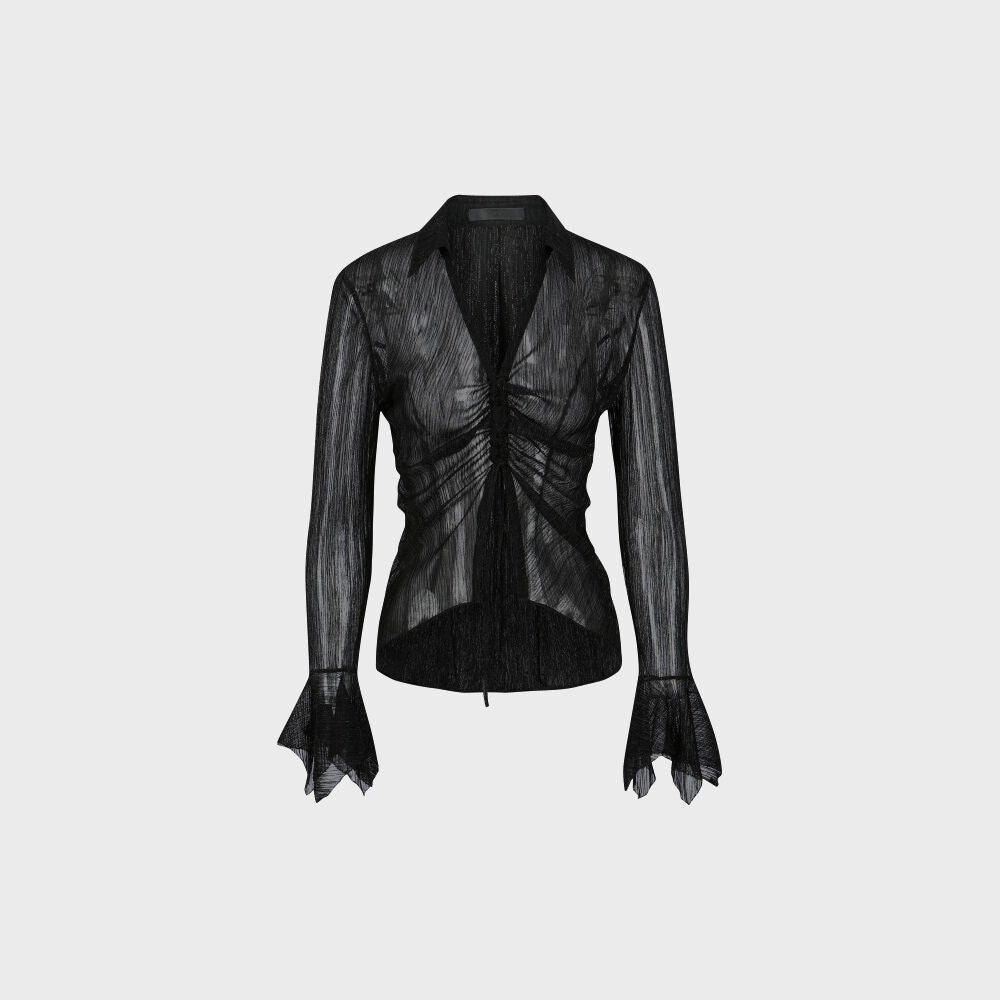 YCH CUT-OUT RUCHED BLOUSE BLACK (F24BL3051BK)