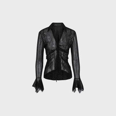 CUT-OUT RUCHED BLOUSE BLACK (F24BL3051BK)