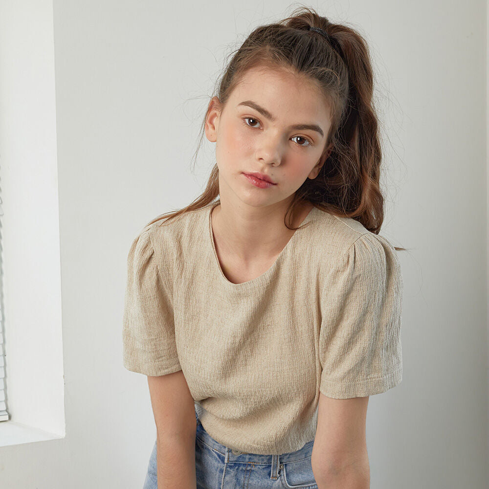 YUPPE LINEN SHIRRING SHIRT_BEIGE