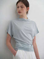 MOMET Druff shirring t-shirt sky blue