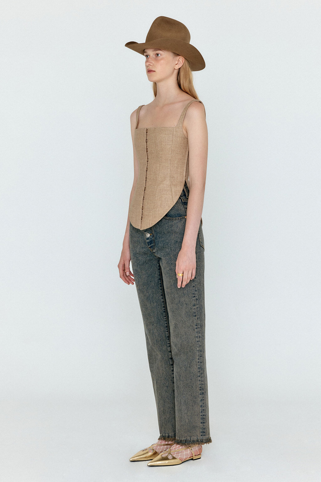 EENK EENK WENEVA Asymmetric Front Denim Pants - Khaki Blue