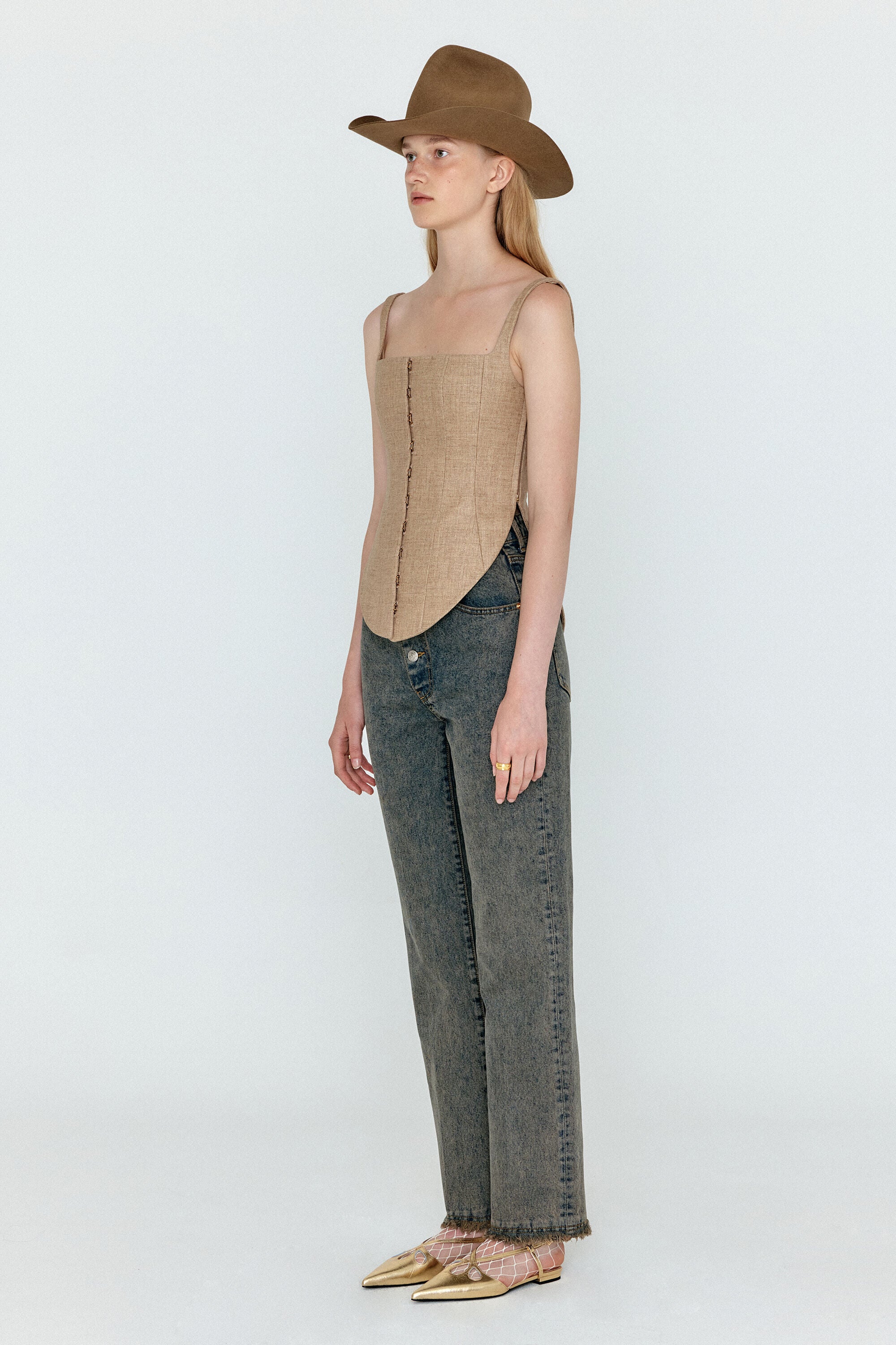 EENK EENK WENEVA Asymmetric Front Denim Pants - Khaki Blue