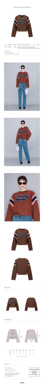 YCH SENSUAL-PRINT CROPPED SWEATSHIRT BROWN (W23TO906BR)