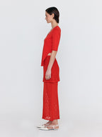 EENK EENK WIONY Diamond-Lace Layered Knit Skirt - Red