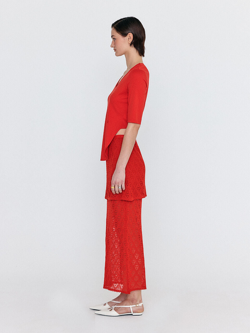 EENK EENK WIONY Diamond-Lace Layered Knit Skirt - Red