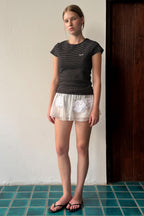 SINOON Stripe Cap Sleeve T-shirt (Black)