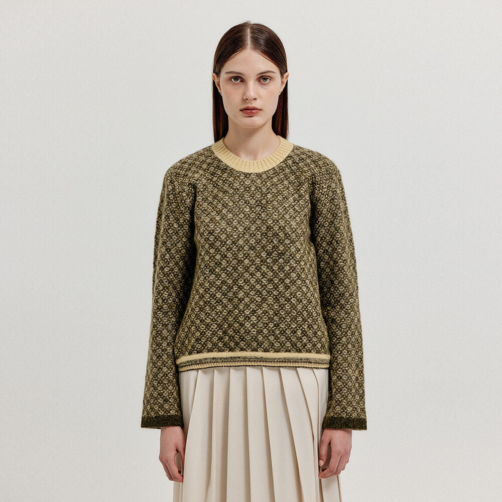 EENK EENK XOUE Check Jacquard Knit Pullover - Khaki/Yellow