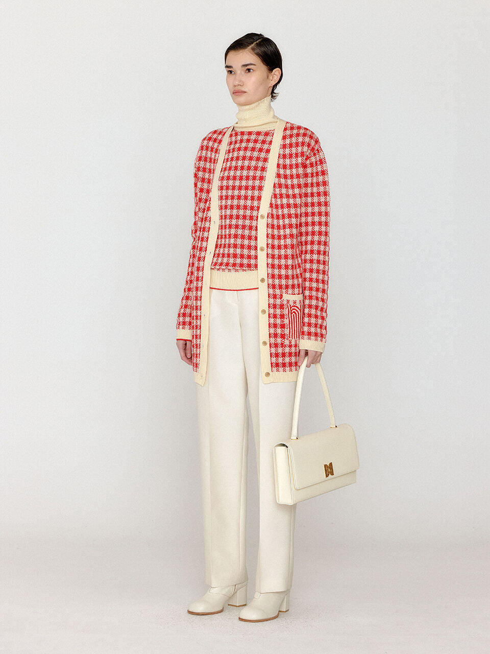EENK EENK VINKLING Gingham Check Knit Midi Cardigan - Red/Ivory
