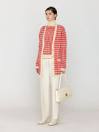 EENK EENK VINKLING Gingham Check Knit Midi Cardigan - Red/Ivory