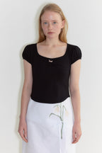 SINOON Round Shirring T-Shirt (Black)