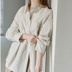 ATCORNER Airy cotton overfit striped shirt sky blue AT6SHA013SL
