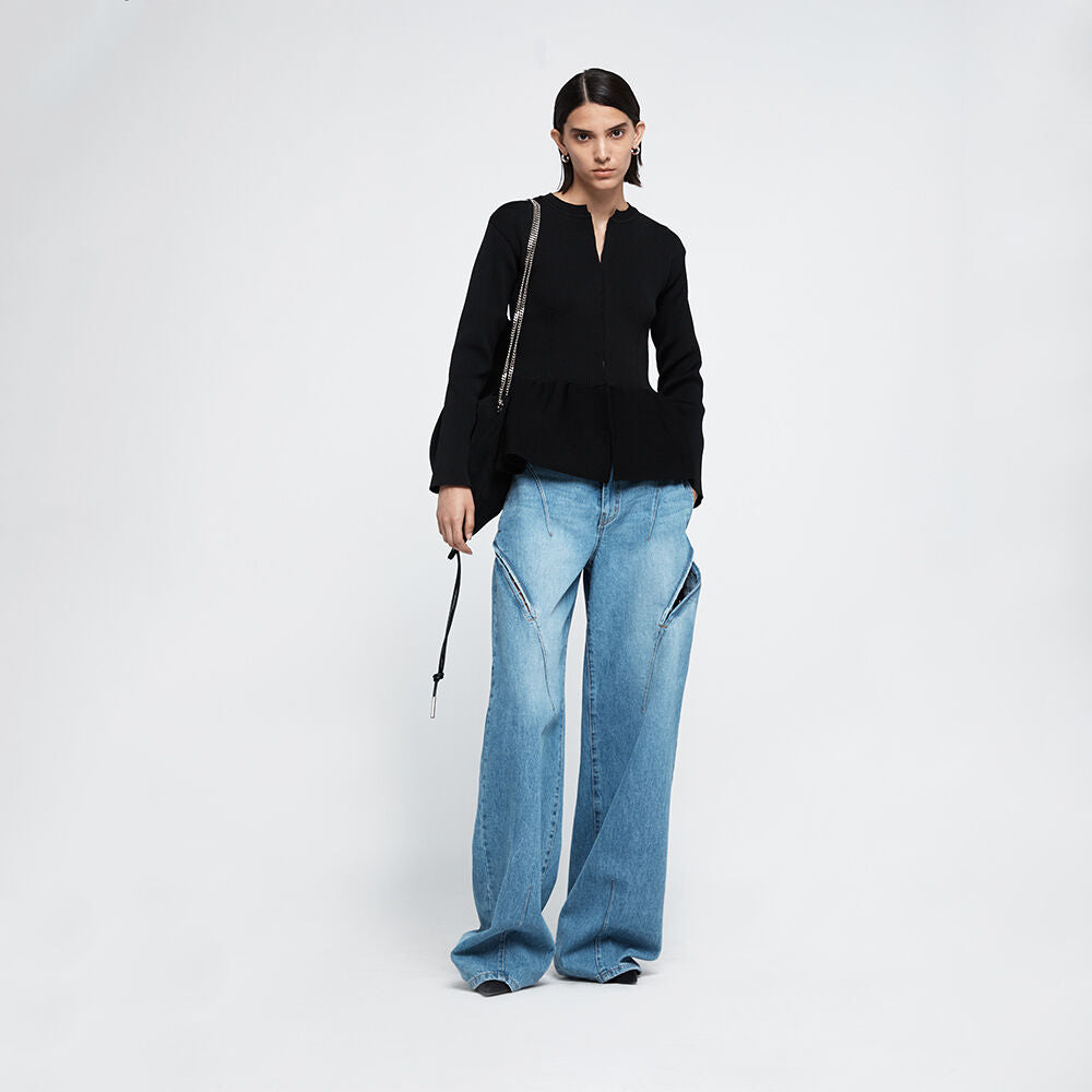 YCH CUT-OUT CURVED DENIM BLUE (R25DB8011BL)