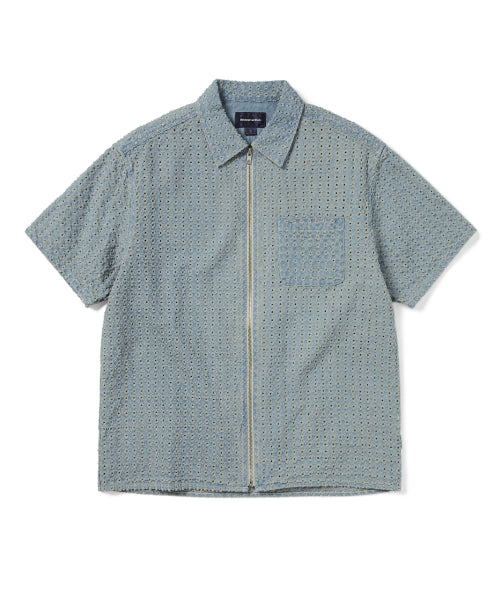 THISISNEVERTHAT THISISNEVERTHAT Damaged Denim Zip Shirt Washed Blue
