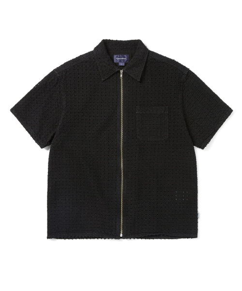 THISISNEVERTHAT THISISNEVERTHAT Damaged Denim Zip S/S Shirt Black