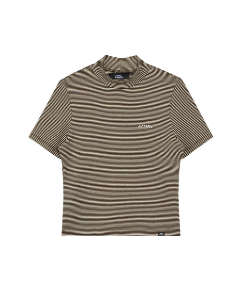 EMIS EMIS T-Shirt Mock Neck Stripe Brown