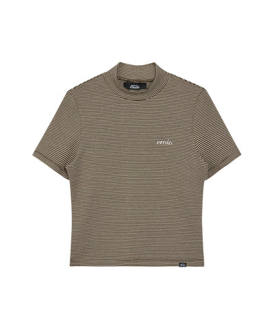EMIS T-Shirt Mock Neck Stripe Brown